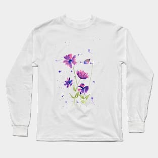 Watercolor painting of loose purple flowers Long Sleeve T-Shirt